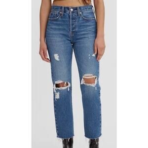 Levis Wedgie Straight Leg Button Fly Distressed High Rise Denim Jeans Size 28